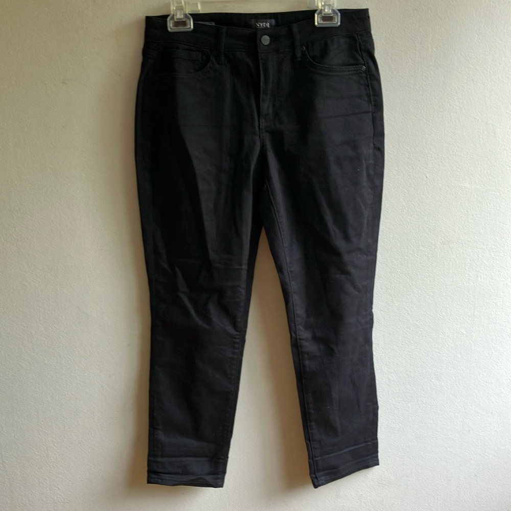 NYDJ Margot Girlfriend Size 6P Black Ankle Cropped Jeans Straight Leg Denim
